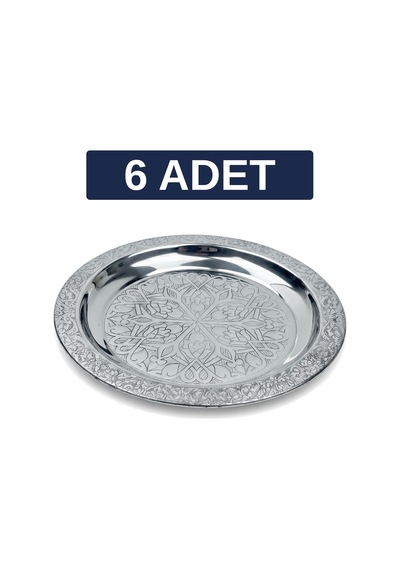 Binbir Trend 18 Cm İşlemeli Kenarlı Otantik Desenli Krom Çelik Meze Ve Servis Tabağı 6 Adet