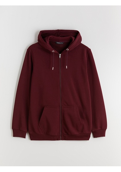 Lcwaıkıkı Classic Bordo Kapüşonlu Uzun Kollu Erkek Fermuarlı Sweatshirt