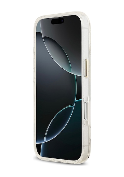 Apple Uyumlu iPhone 17 Kılıf Guess Lisanslı M-safeli Simli Çiçek Desen Metal Kamera Çerçeveli Üçgen Logolu Beyaz Beyaz