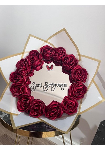 Dekoratif Aynalı Gül Buketi Bordo