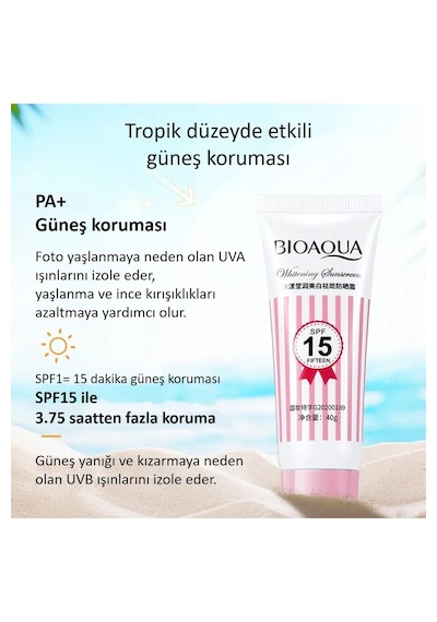 Bioaqua Niacinamide ve Meyan Köklü Beyazlatıcı Güneş Koruyucu Nemlendirici Krem SPF15 40 G﻿﻿