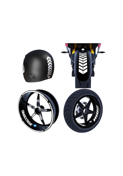 Moto Rider 4'lü Sticker Seti Süt Beyaz İç Dış Jant Şeridi Kask Ve Çamurluk Çınar Extreme