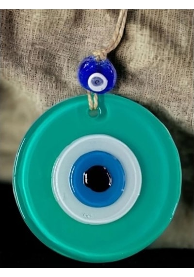 Yeşil Nazar Boncuklu Duvar Süsü 10 Cm Cam Duvar Dekoru