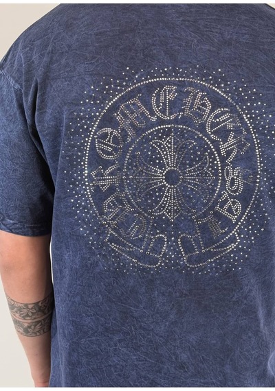 Zaee Vintage Washed Taşlı Oversize T-shirt Lacivert