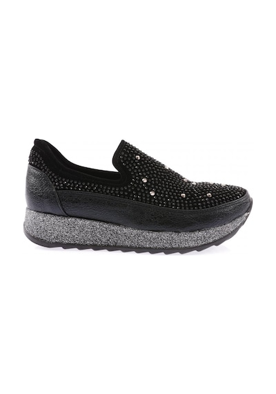 Dgn Akt-05-23y Kadin Kalin Taban Kristal Taşli Sneakers Ayakkabi AKT-05-1563-R1534 Siyah