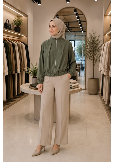 Sevitli Bomber Ceket-haki-5936