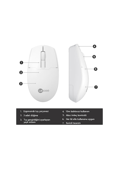 Lecoo WS204 Kablosuz 1200DPI 3 Tuşlu Optik Mouse