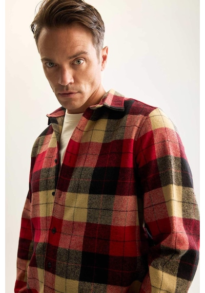 DeFacto Regular Fit Polo Yaka Kareli Oduncu Flanel Uzun Kollu Gömlek D7190AXNSBR59