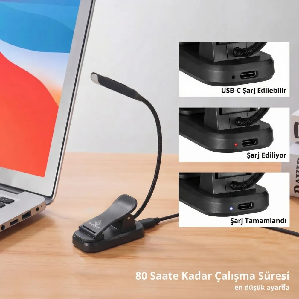 Glocusent Cep Boy Klipsli Okuma Lambası 3 Renk, 9 Işık Ayarı, Usb-c Hızlı Şarj - Yeşil