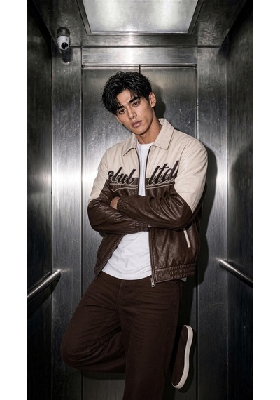 Oksit Club Ltd Nakış Detaylı Vintage Colorblock Gömlek Yaka Deri Bomber Ceket Kahve