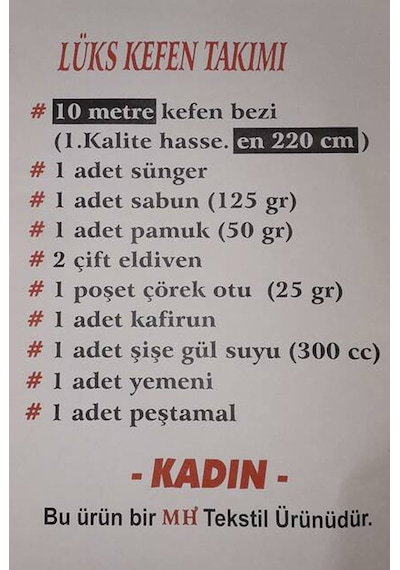 Cenaze Levazımatı Bayan 2.2 X 10 Metre