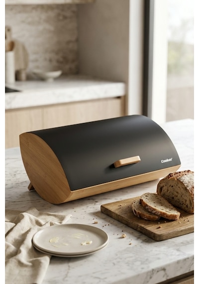 Cooker Novella Metal Kapaklı Bambu Ekmek Kutusu Ckr4543 Siyah