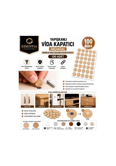 Yapışkanlı Vida Tapası Akçaağaç Mobilya Vida Gizleme Kapak Etiketi 100 Adet Çoklu Renk