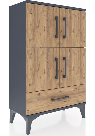 Arges Komodin 4 Raflı Tek Çekmeceli 4 Kapaklı 60x30x96 Antras... Antrasit