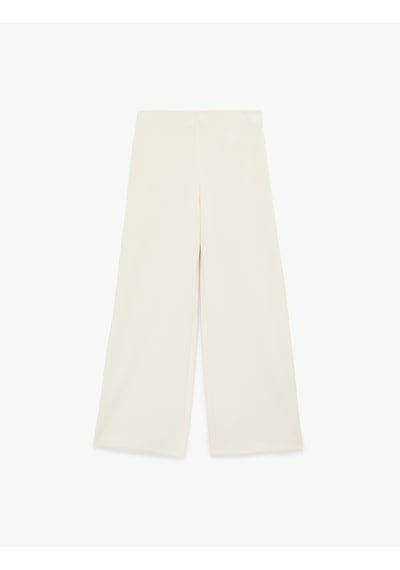 Koton Standart Bel Düz Geniş Paça Pantolon Bej 6wak40158ek Ekru