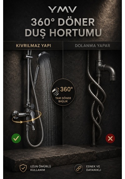 Ymv Gri Pvc Duş Hortumu 150 Cm Esnek Pürüzsüz Banyo Duş Başlığı Hortumu Duş Spirali