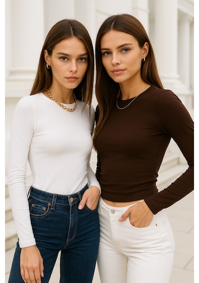Rich Kadın Beyaz-kahverengi 2'li Paket Bisiklet Yaka Esnek Kumaşlı Vücuda Oturan Slim Fit Uzun Kollu Crop Body Beyaz - Kahverengi Rich Kadın Beyaz-kahverengi 2'li Paket Bisiklet Yaka Esnek Kumaşlı Vücuda Oturan Slim Fit Uzun Kollu Crop Body Beyaz - Kahverengi
