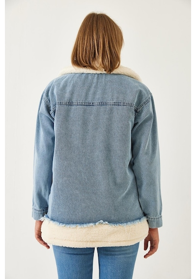 Shade Kadın Tedy Astar Detay Dört Cepli Denim Mont 2471 60261105 - Bej-mavi