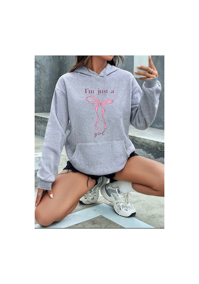 Herkesemoda I'm Just Gırl Detaylı Sweatshirt Gri