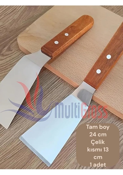 Lüks Ahşap Saplı Paslanmaz Çelik Açılı Spatula, 24 Cm Genel