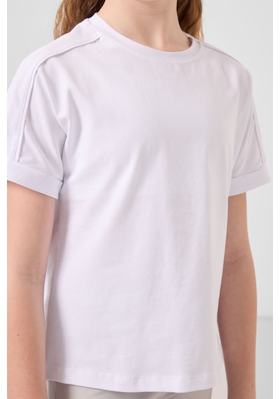 Beyaz Pamuklu O Yaka Oversize Fit Basic Kız Çocuk T-shirt - 75182 Beyaz