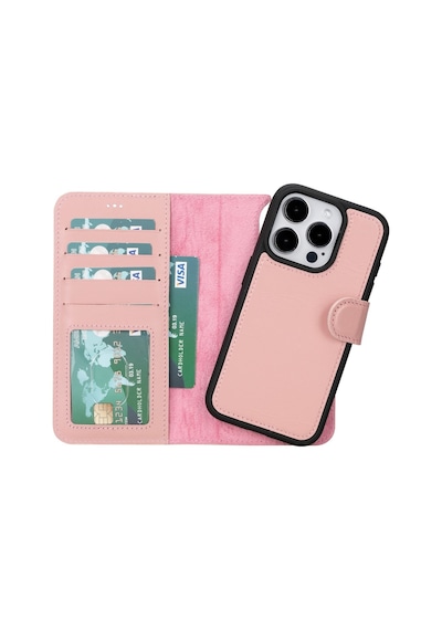 Apple Uyumlu   iPhone 15 Pro Deri Cüzdanlı Kılıf   Mwwn Nu2 Pembe