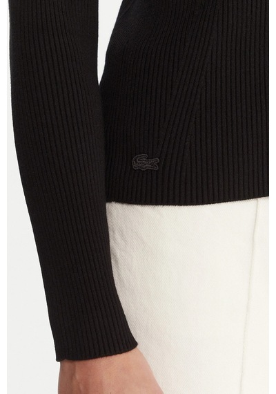 Lacoste Tight Fit High Neck 3d Ribbed Knit Sweater Kadın Dar Kesim Yarım Fermuar Tam Boy Fitilli Kazak Siyah Siyah Lacoste Tight Fit High Neck 3d Ribbed Knit Sweater Kadın Dar Kesim Yarım Fermuar Tam Boy Fitilli Kazak Siyah Siyah