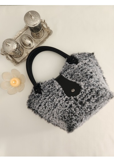 Fikriharika Design Zara Model, Gri-siyah, Peluş, Kanvas, Kadın El Çantası Siyah Siyah Melanj