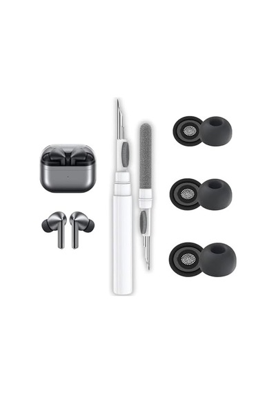 Galaxy Buds3 Pro / Buds4 Pro Uyumlu Üç Boyut Premium Silikon Kulaklık Uçları S,m,l Ve 3'ü 1 Arada Bluetooth Kulaklık Temizleme Kalemi Seti Siyah