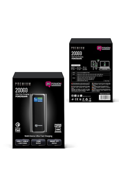 20.000mah Ultra Hızlı Şarj 130w Tft Ekranlı Laptop Ve Tablet Şarj Edebilen Powerbank Premium Serisi Gri - Siyah