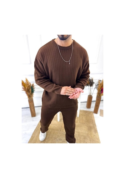 Uzun Kollu Tişört Fitilli Örme Triko Yumuşak Dokulu Tüylenmez Pamuklu Kazak Sweatshirt Kahverengi Uzun Kollu Tişört Fitilli Örme Triko Yumuşak Dokulu Tüylenmez Pamuklu Kazak Sweatshirt Kahverengi