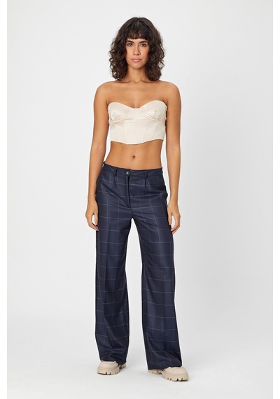 Alexander Gardi Alexandergardi Wide Leg Bol Paça Kareli Çift Cepli Klasik Kadın Pantolon B24-0001 001
