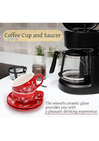Tr 2'li Paket Kahve Fincanı Ve Tabağı, 10 Oz Seramik Çiçek Motifli Latte Kupa Tabağı Seti, Vintage Sanat Çay Bar Diğer