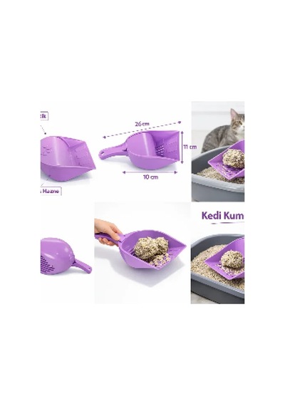 Kapaklı Kedi Kumu Küreği Elekli Ergonomik Saplı Dalı Plastik Kum Temizleme Küreği 26 Cm