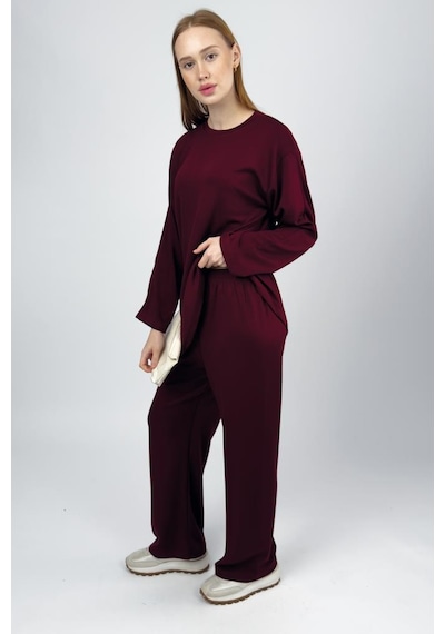 Kadın Modal Tunik Pantolon Takım Bordo