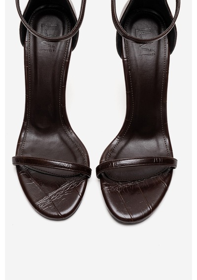Luvishoes Yelena Kahverengi Baskı İnce Bantlı Kadın Topuklu Ayakkabı