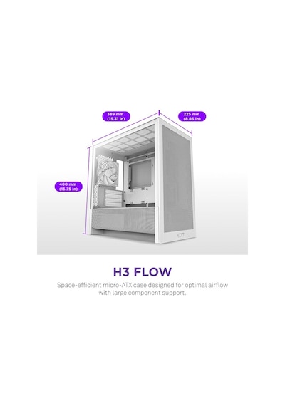 Nzxt H Series H3 Flow Cc-h31fw-01 Matx Beyaz Gaming Oyuncu Akak0nzx0059