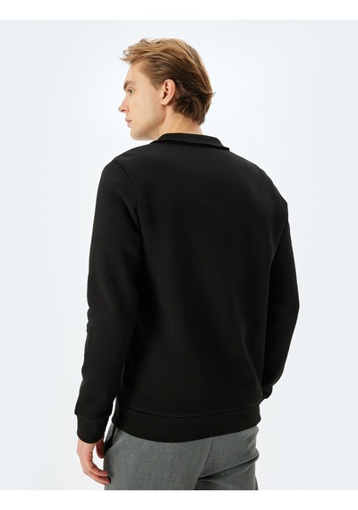 Koton Uzun Kollu Pamuk Karışımlı Basic Yarım Fermuarlı Sweatshirt Siyah 5wam70255mk Siyah