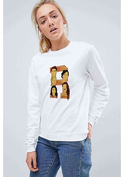 Riverdale R Head Baskılı Beyaz Kadın Sweatshirt