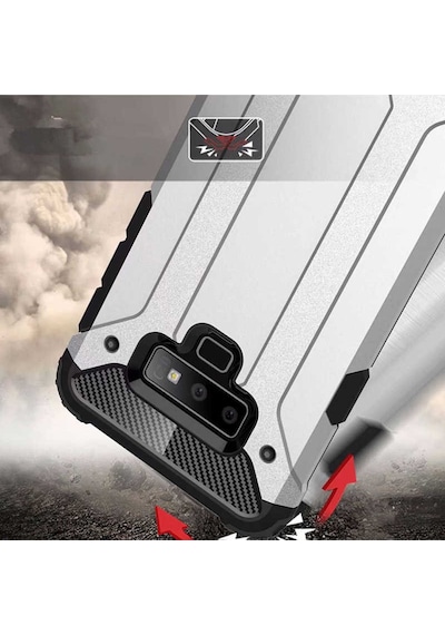 Noktaks - Galaxy Uyumlu Note 9 Uyumlu - Kılıf Çift Katman Zırh Tank Crash Military Kapak - Kırmızı - T5578 Kirmizi