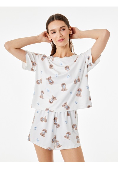 Koton Köpek Baskılı Rahat Kesim Köpek Baskılı Şortlu Pijama Takımı Bej Desenli 6slk40122mk Ekru Koton Köpek Baskılı Rahat Kesim Köpek Baskılı Şortlu Pijama Takımı Bej Desenli 6slk40122mk Ekru