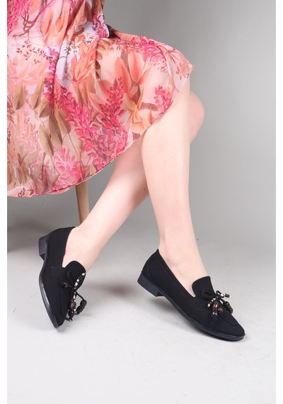Birikon Reyes Boncuklu Loafer Siyah-8757 Siyah