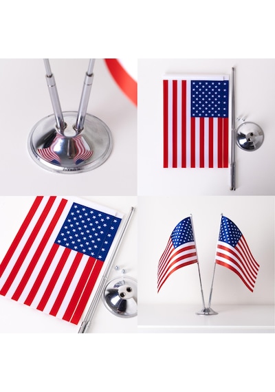 Amerika 2li Masa Bayrağı Saten Kumaş Dijital Baskı 15x22,5 cm