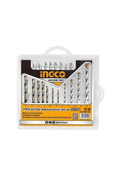 Ingco AKSDB1901 Matkap Ucu ve Bits uç seti 19'lu Set
