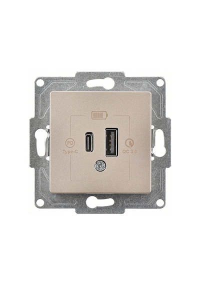 Günsan Eqona Metalik Bej 2 Çıkışlı USB Şarj Prizi 20W Type A + Type C Mekanizma