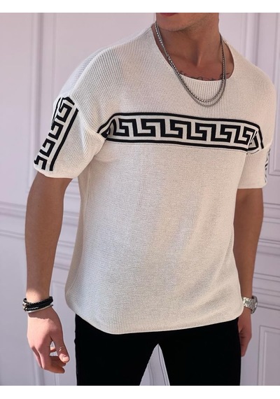 Modefendi Digital Baskı F Model Oversize Triko Tshırt Beyaz