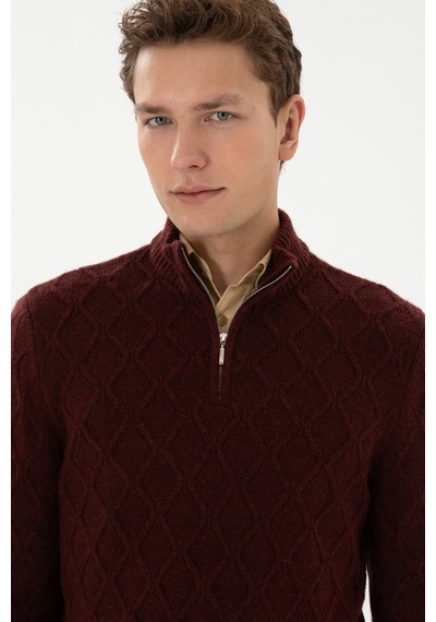 U.S. Polo Assn. Erkek Regular Fit Yarım Fermuarlı Desenli Bordo Kazak 50315035-VR177