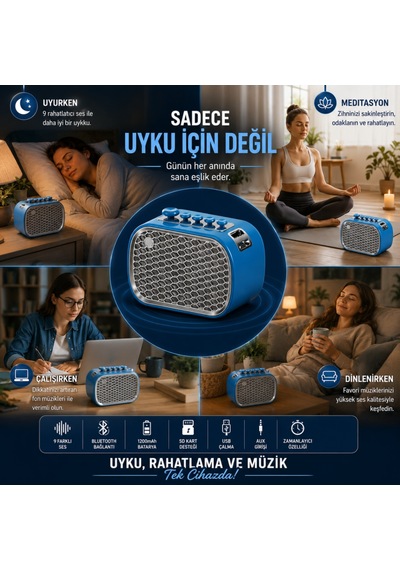Coofbe Retro Uyku Yardımcısı Ve Bluetooth Hoparlör, 9 Doğal Rahatlatıcı Ses, Şarjlı, Meditasyon Ve Rahatlama, Usb Sd Kart Aux,
