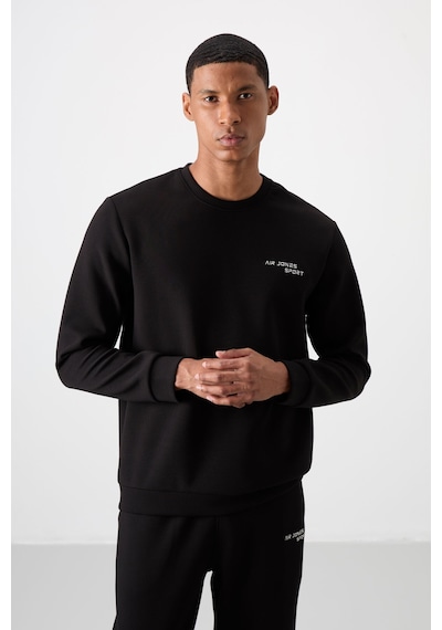 Tommy Life Ekru - Siyah Pamuklu Kalın Yumuşak Dokulu Comfort Fit Nakışlı Erkek Eşofman Takım - 85254 Siyah