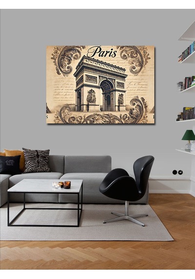 Kanvas Tablo Paris Zafer Takı Retro Çizim